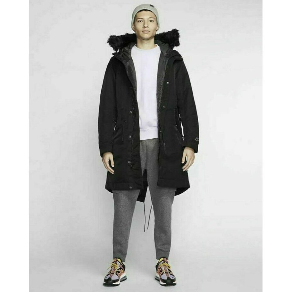 Nike Black Down Knee Length Parka Hooded Jacket M